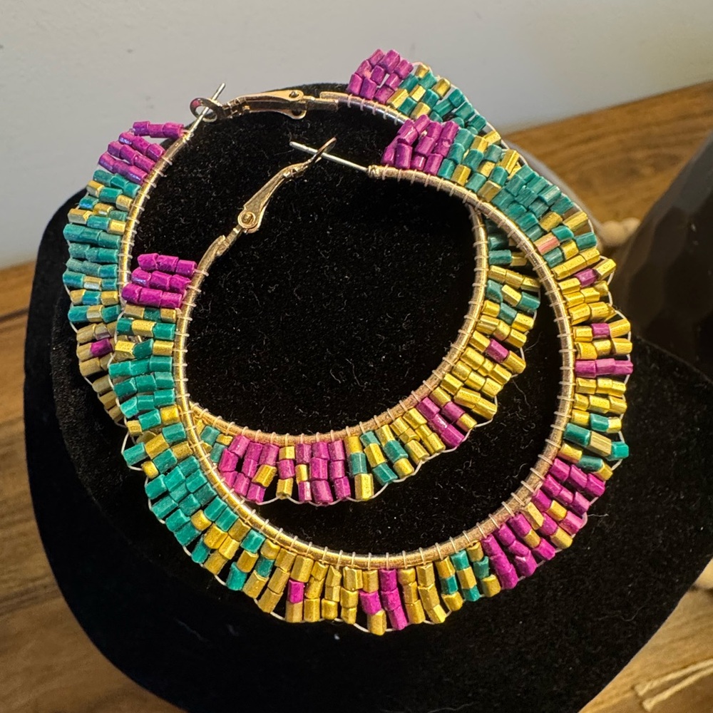 Colorful Beaded Hoop Earrings